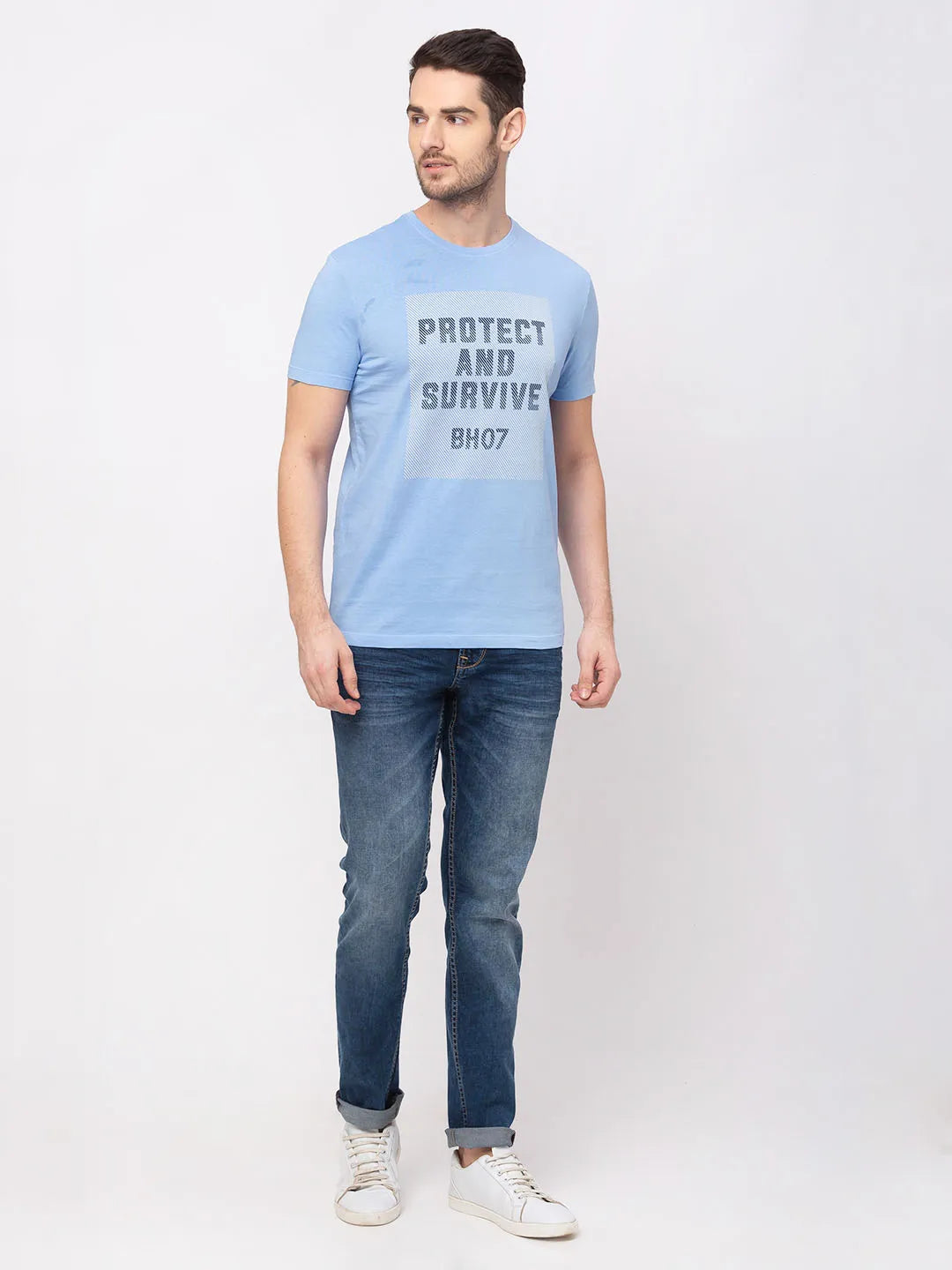 Blue Regular Fit Men's Short Sleeves T-Shirt by Being Human Clothing