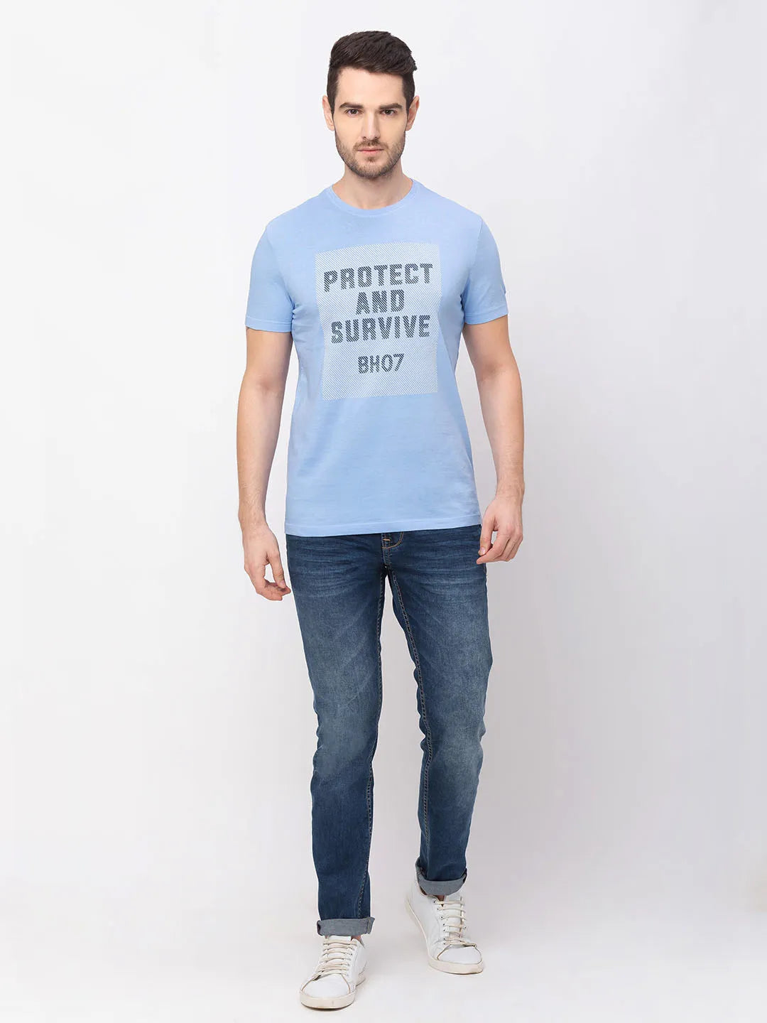 Blue Regular Fit Men's Short Sleeves T-Shirt by Being Human Clothing