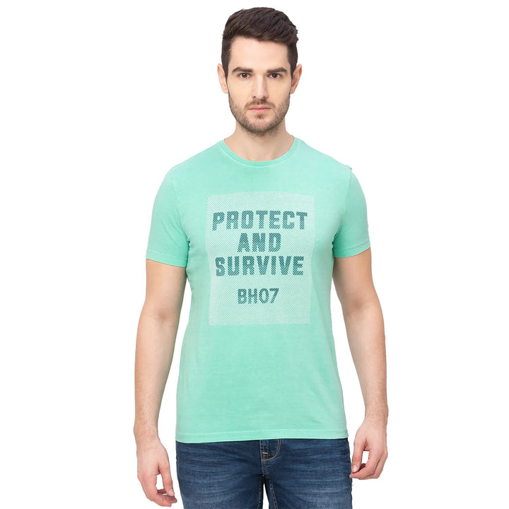 Sea Blue Regular Fit Round Neck Men's T-Shirt by Being Human Clothing