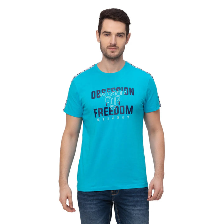Turquoise Regular Fit Round Neck Men's T-Shirt by Being Human Clothing