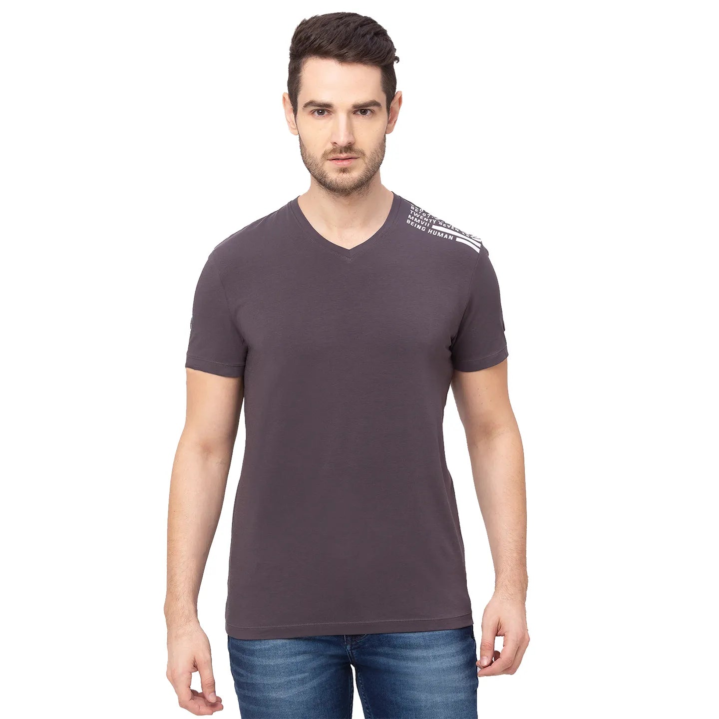 Grey Regular Fit Men's Short Sleeves T-Shirt by Being Human Clothing
