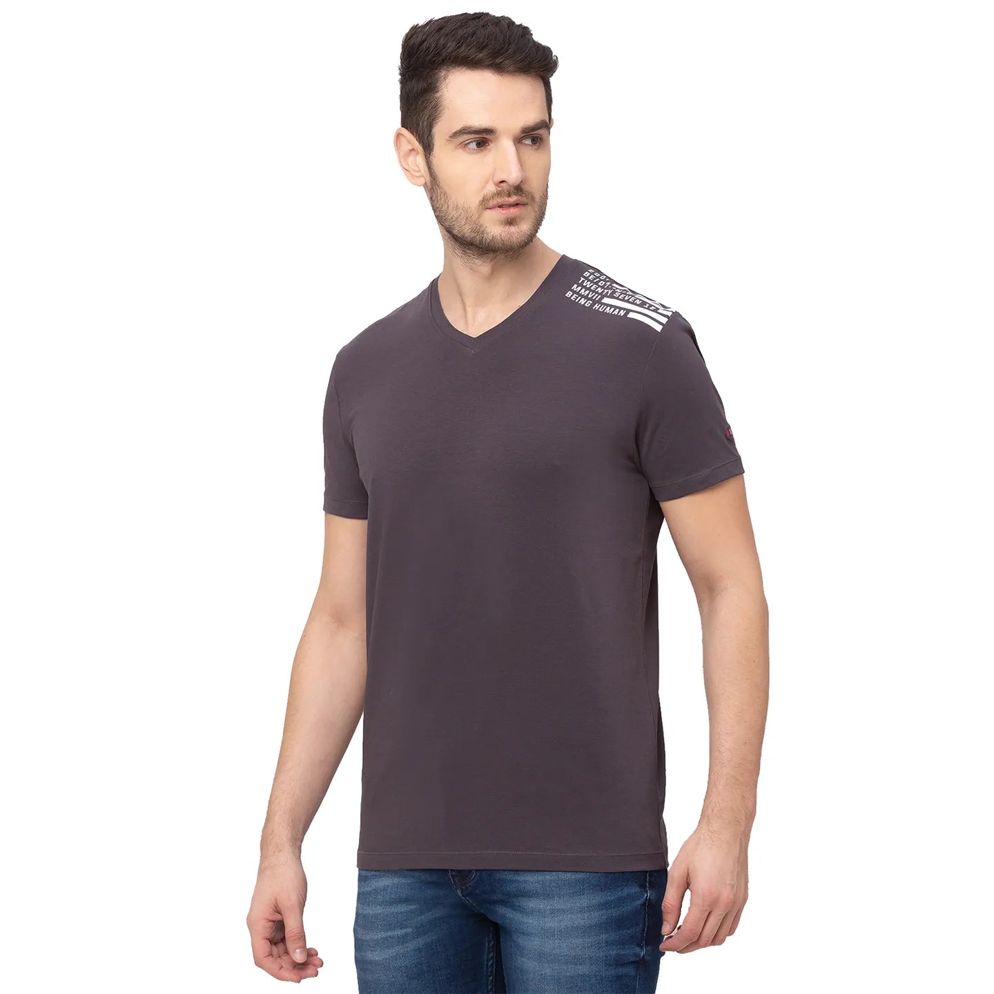 Grey Regular Fit Men's Short Sleeves T-Shirt by Being Human Clothing
