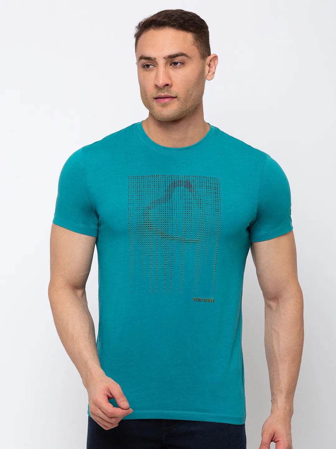 Green Regular Fit Men's Short Sleeves T-Shirt by Being Human Clothing