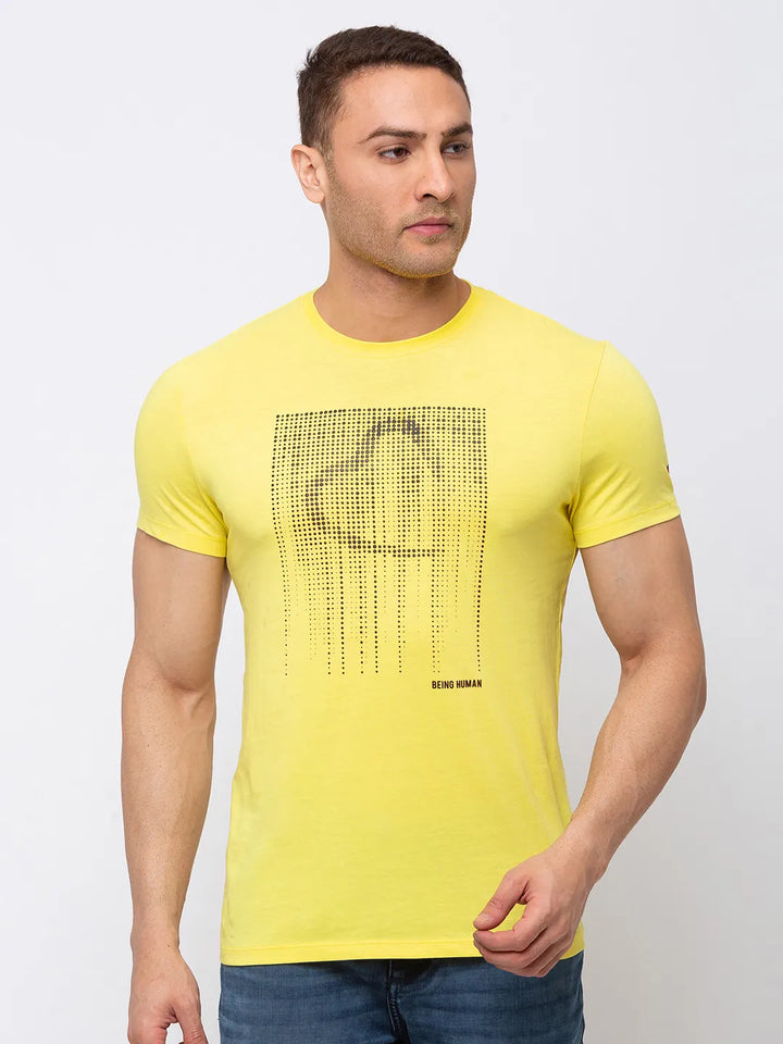 Yellow Logo Printed Regular Fit Men's T-Shirt by Being Human Clothing