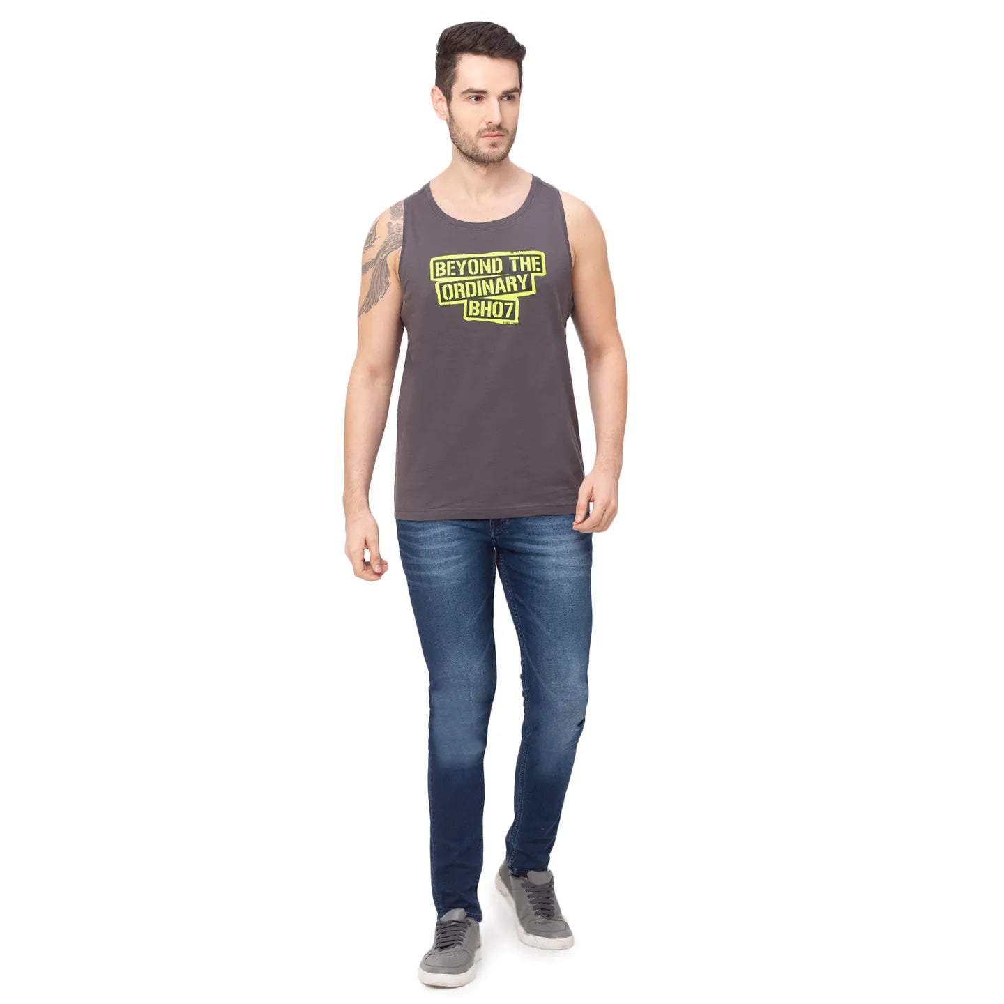 Charcoal Regular Fit Round Neck Men's T-Shirt by Being Human Clothing