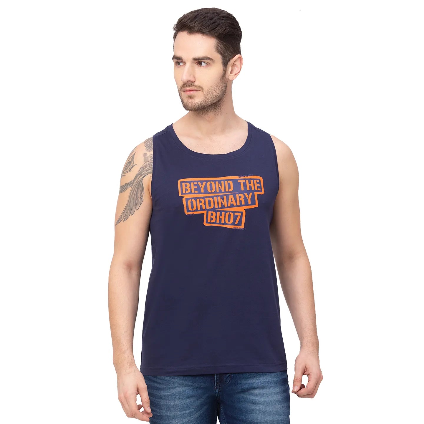 Navy Regular Fit Round Neck Men's T-Shirt by Being Human Clothing