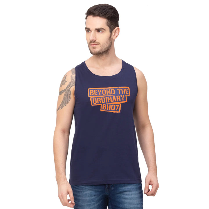 Navy Regular Fit Round Neck Men's T-Shirt by Being Human Clothing