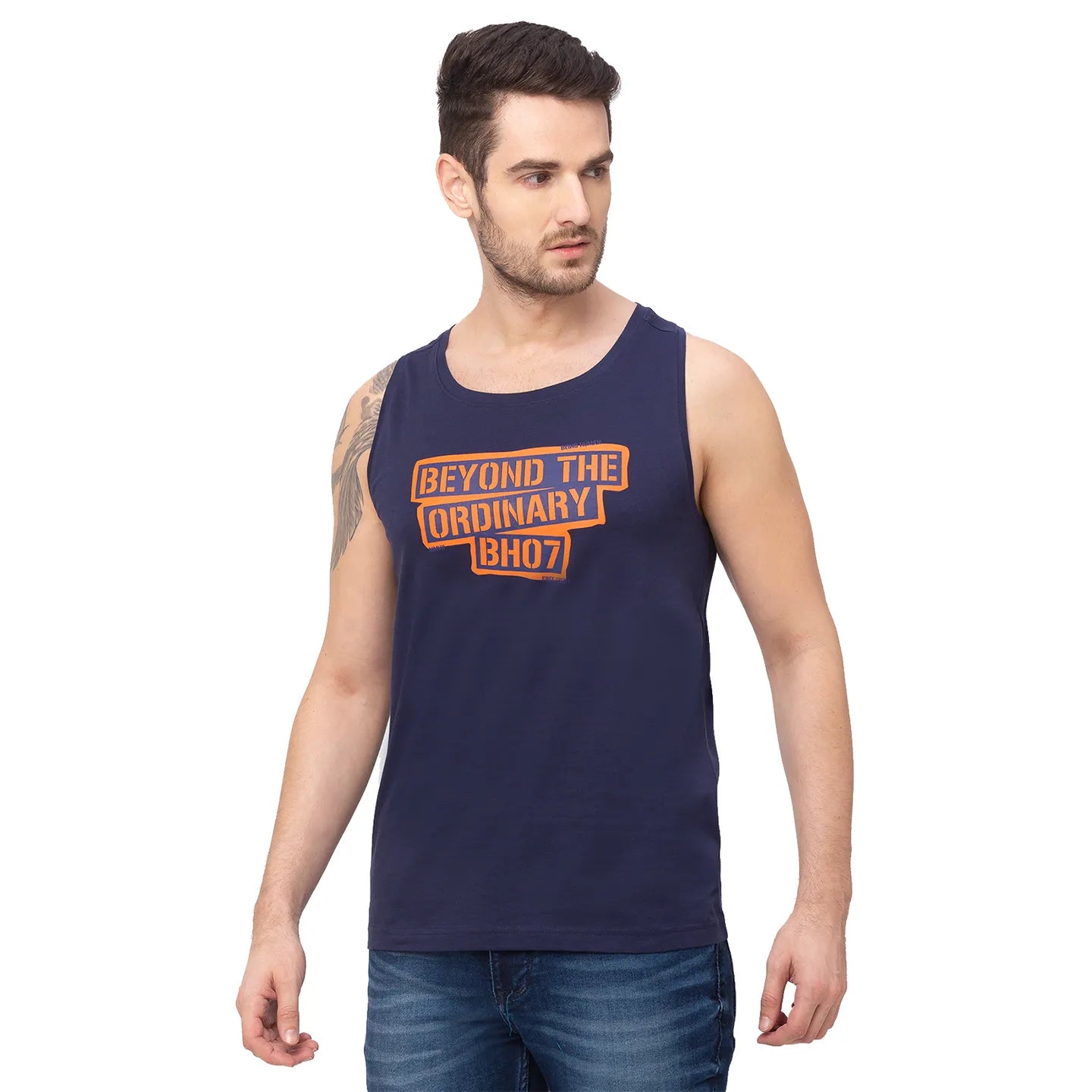 Navy Regular Fit Round Neck Men's T-Shirt by Being Human Clothing