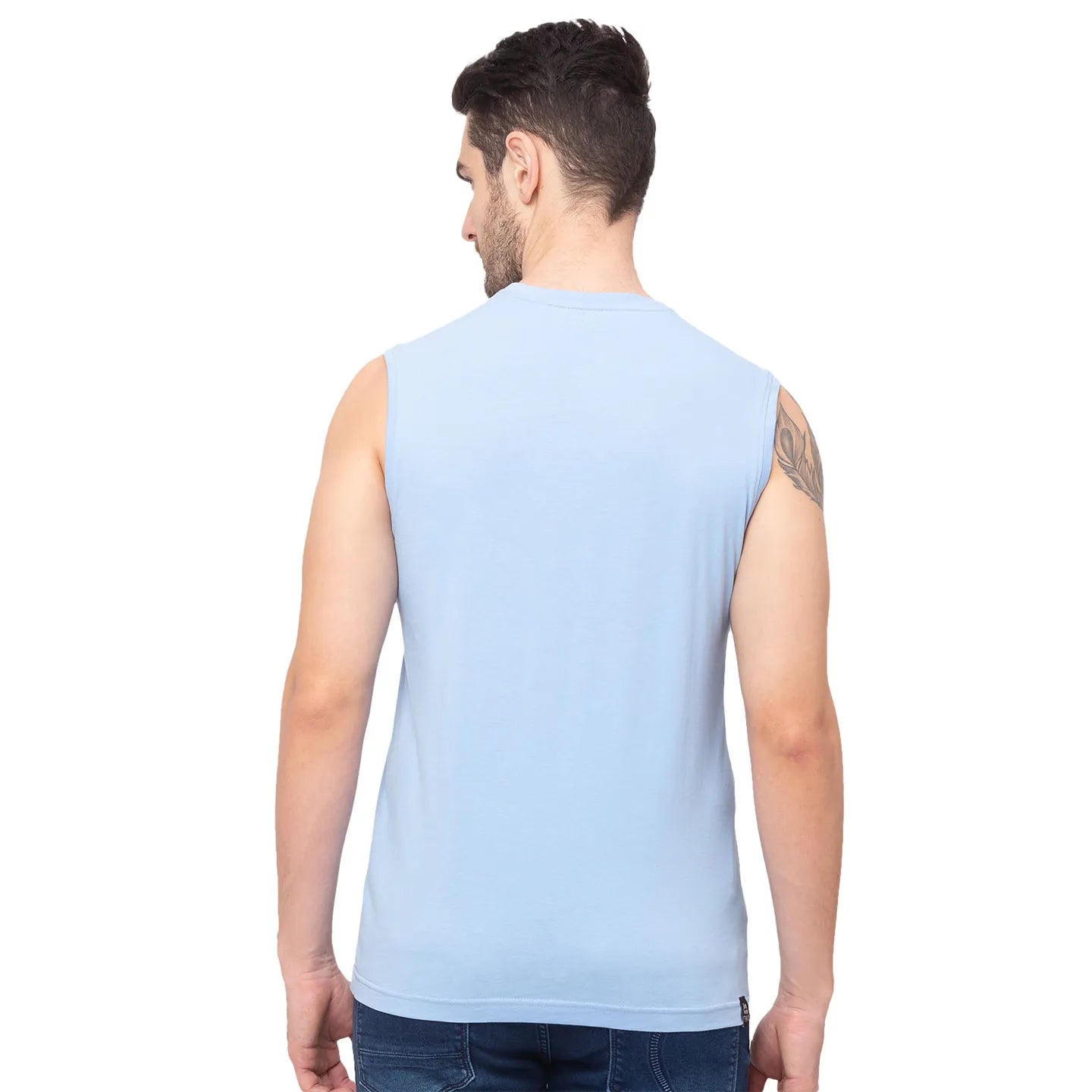 Blue Regular Fit Men's Sleevesles T-Shirt by Being Human Clothing