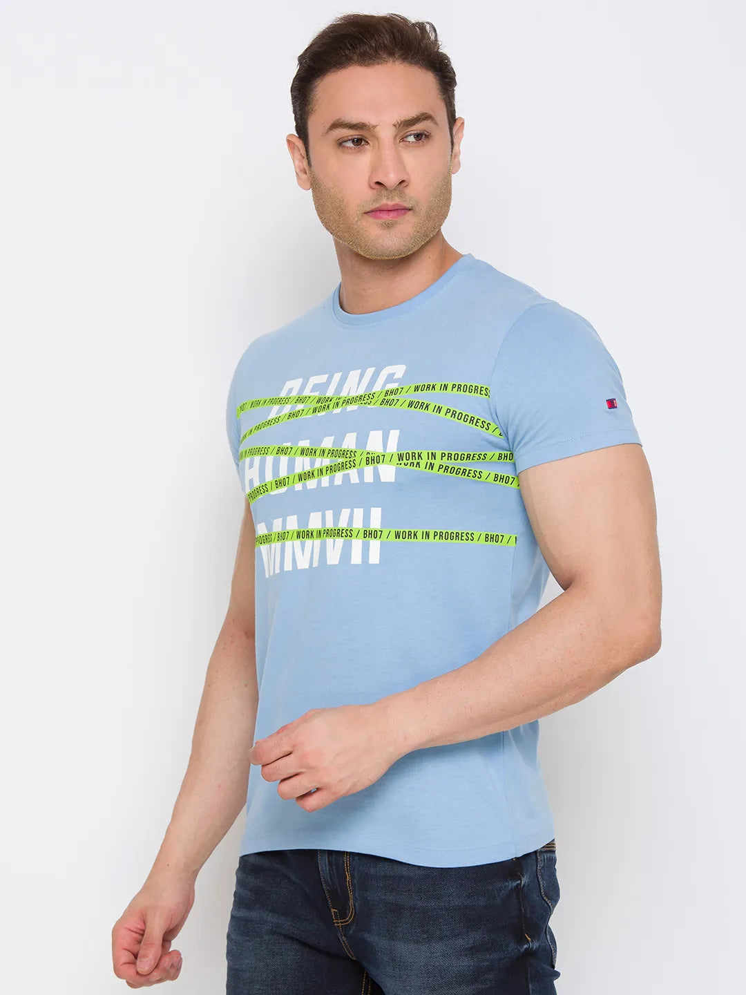 Blue Regular Fit Round Neck Men's T-Shirt by Being Human Clothing