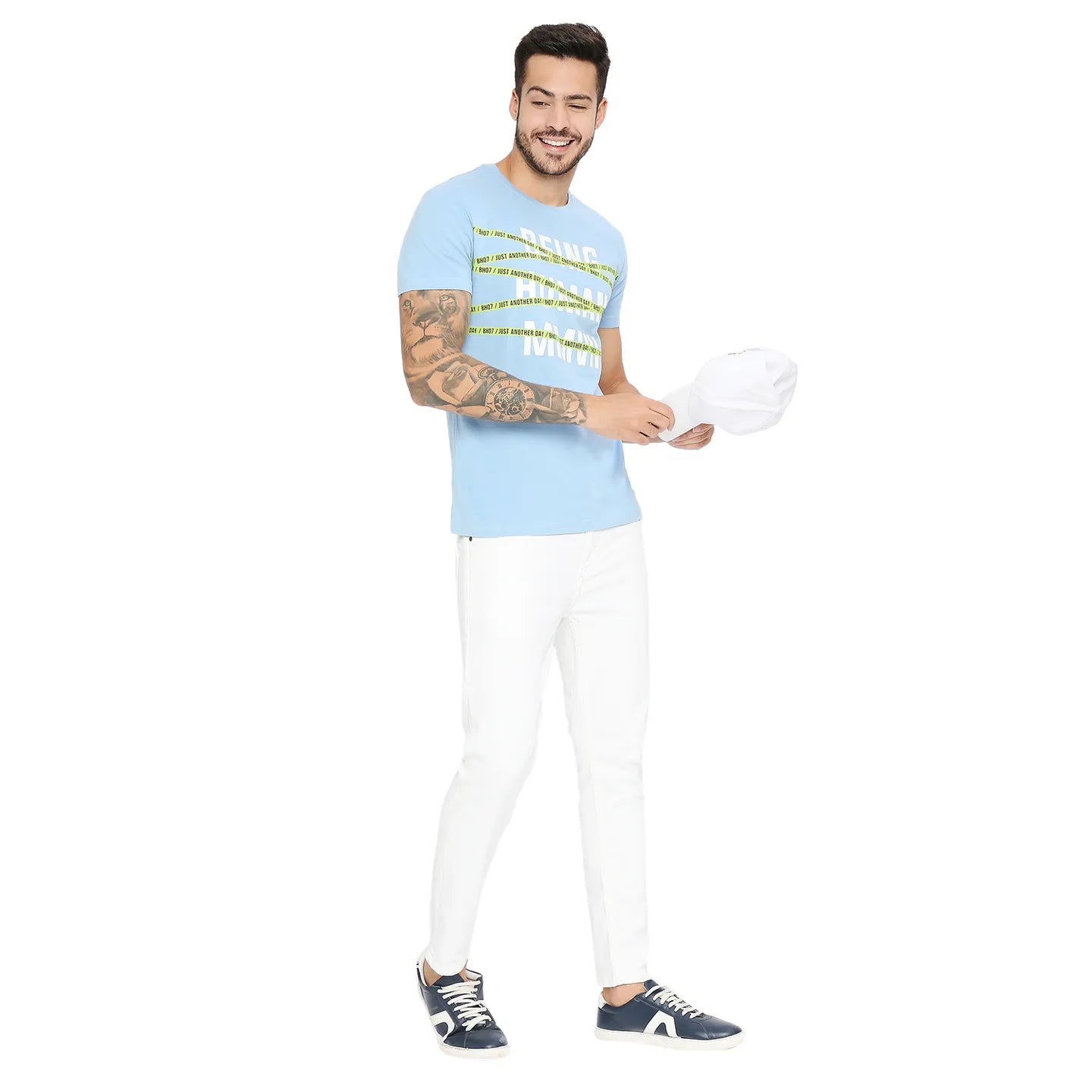 Blue Regular Fit Round Neck Men's T-Shirt by Being Human Clothing