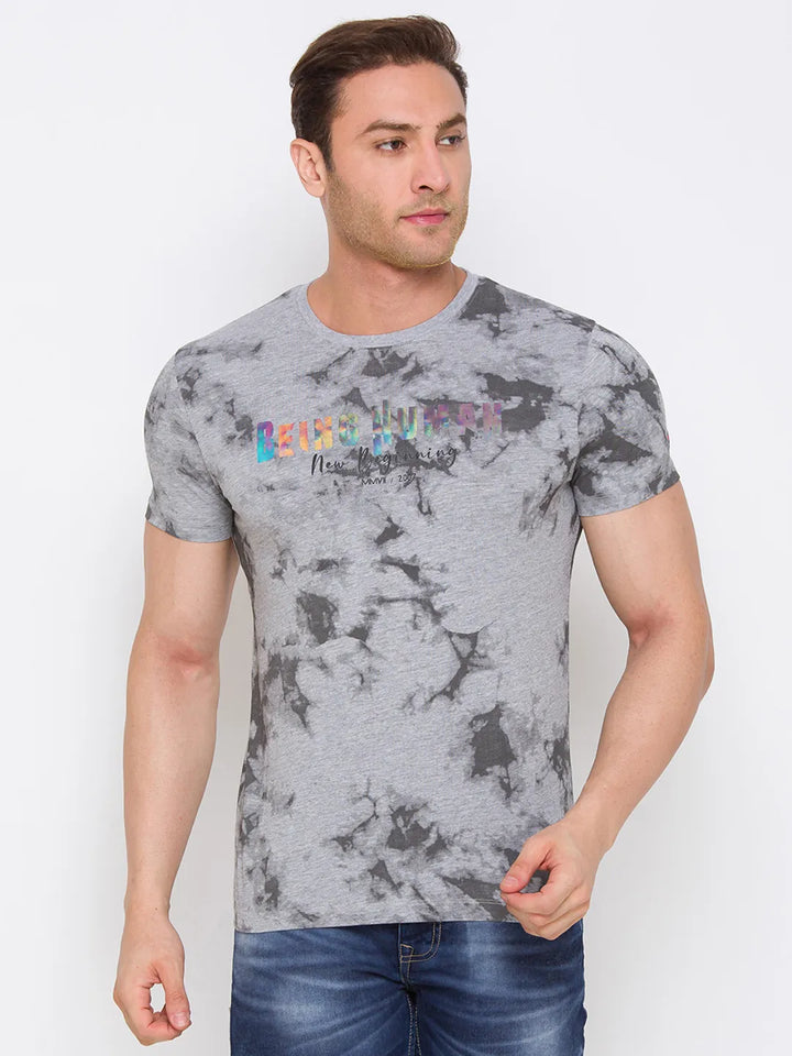 Grey Regular Fit Men's Short Sleeves T-Shirt by Being Human Clothing