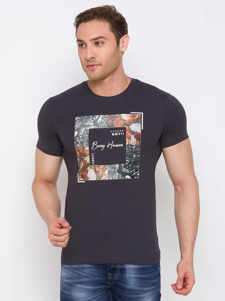 Grey Regular Fit Men's Short Sleeves T-Shirt by Being Human Clothing
