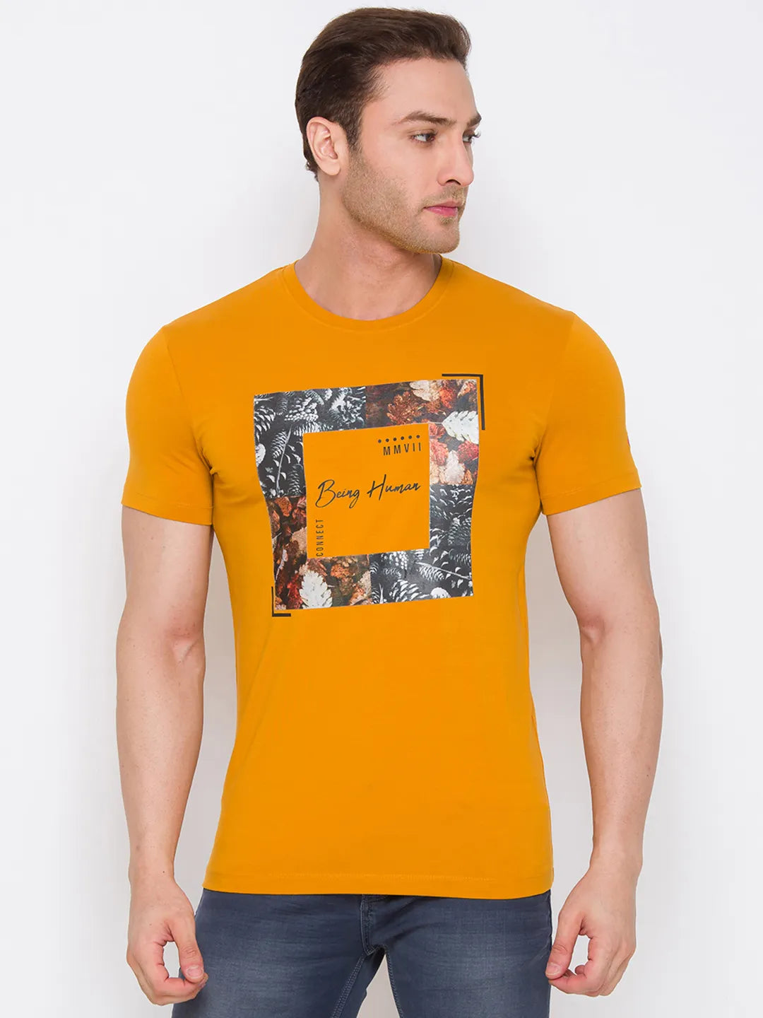 Ocher Regular Fit Round Neck Men's T-Shirt by Being Human Clothing