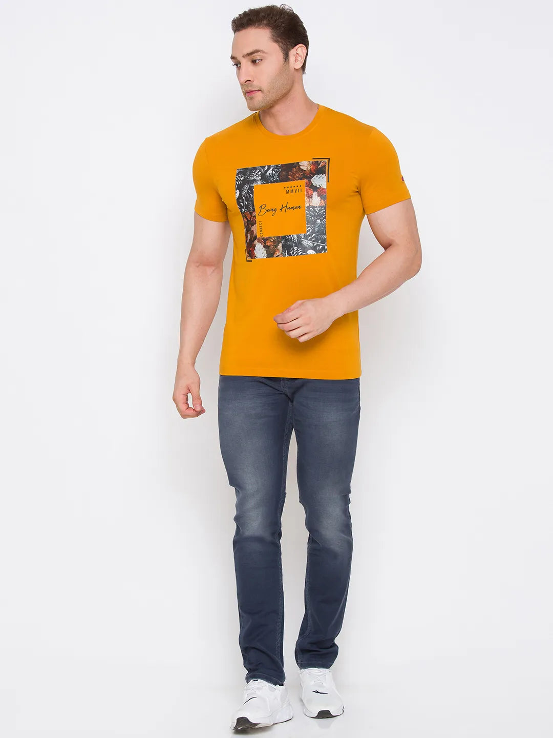 Ocher Regular Fit Round Neck Men's T-Shirt by Being Human Clothing