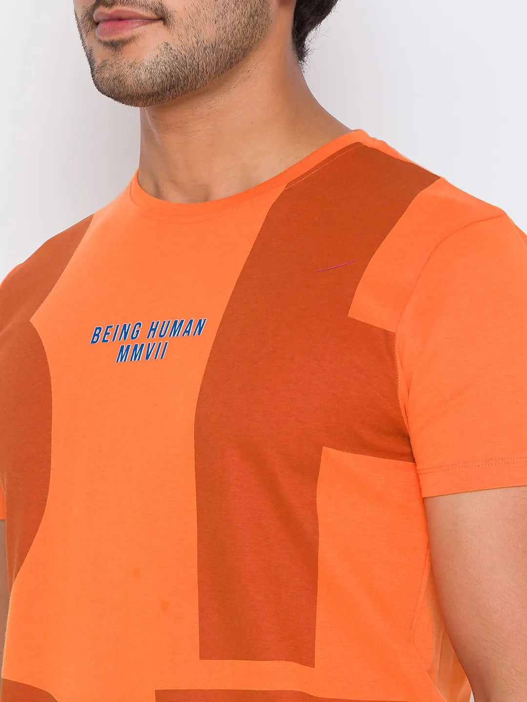 Orange Regular Fit Round Neck Men's T-Shirt by Being Human Clothing