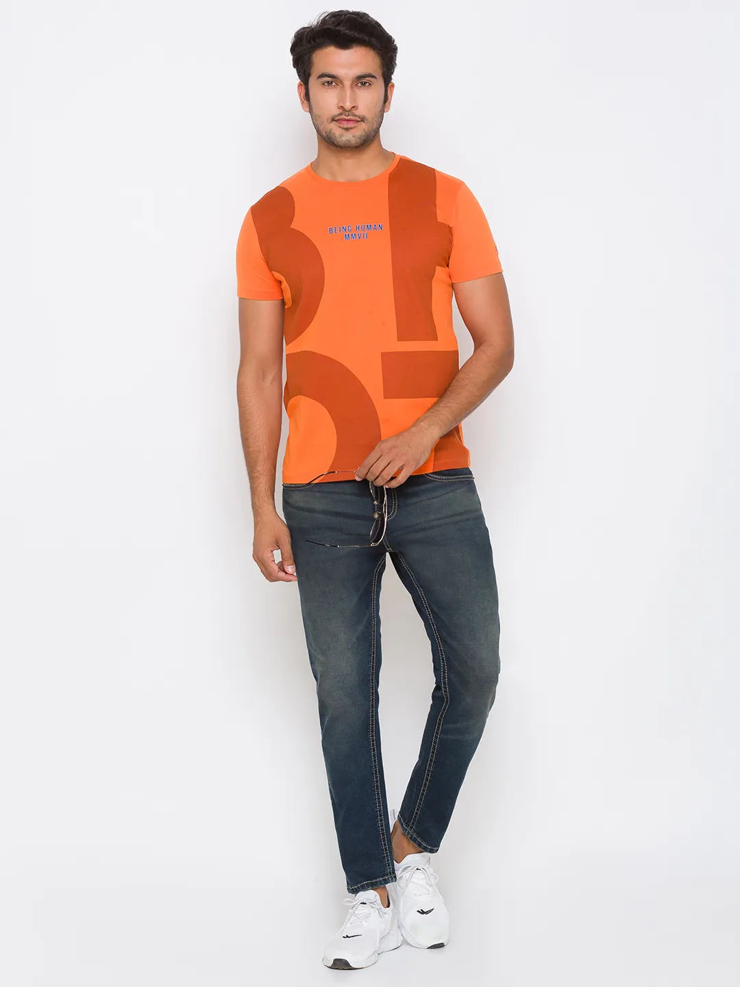 Orange Regular Fit Round Neck Men's T-Shirt by Being Human Clothing