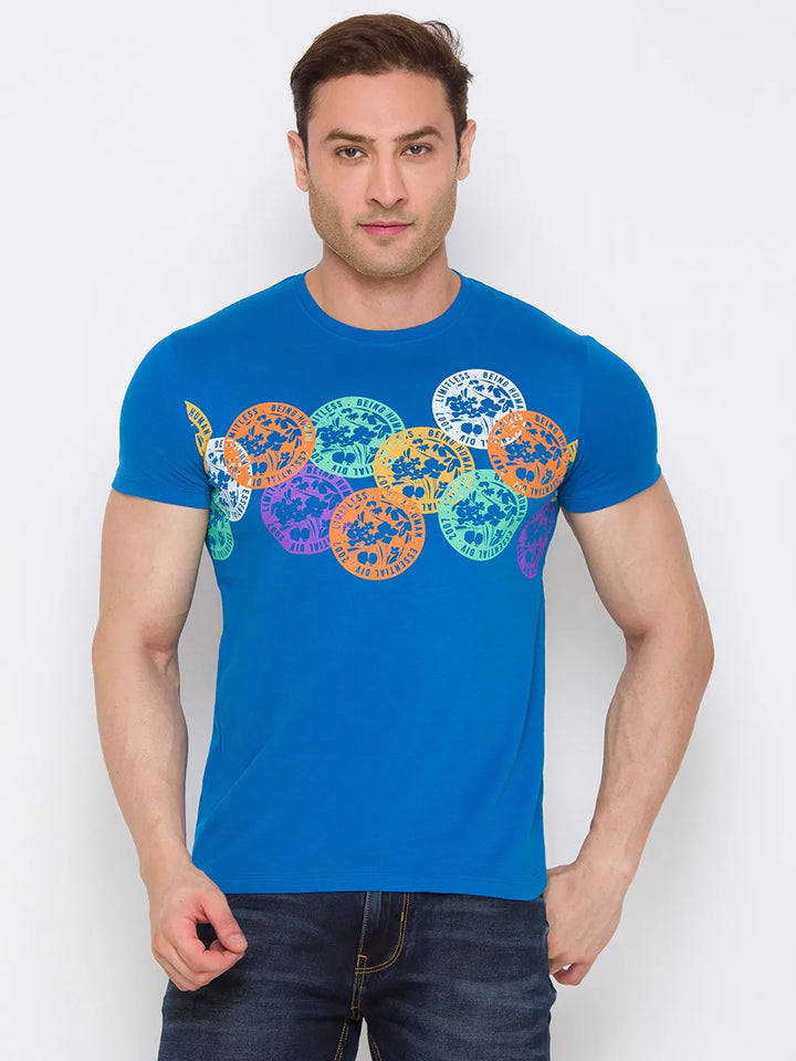 Blue Regular Fit Round Neck Men's T-Shirt by Being Human Clothing