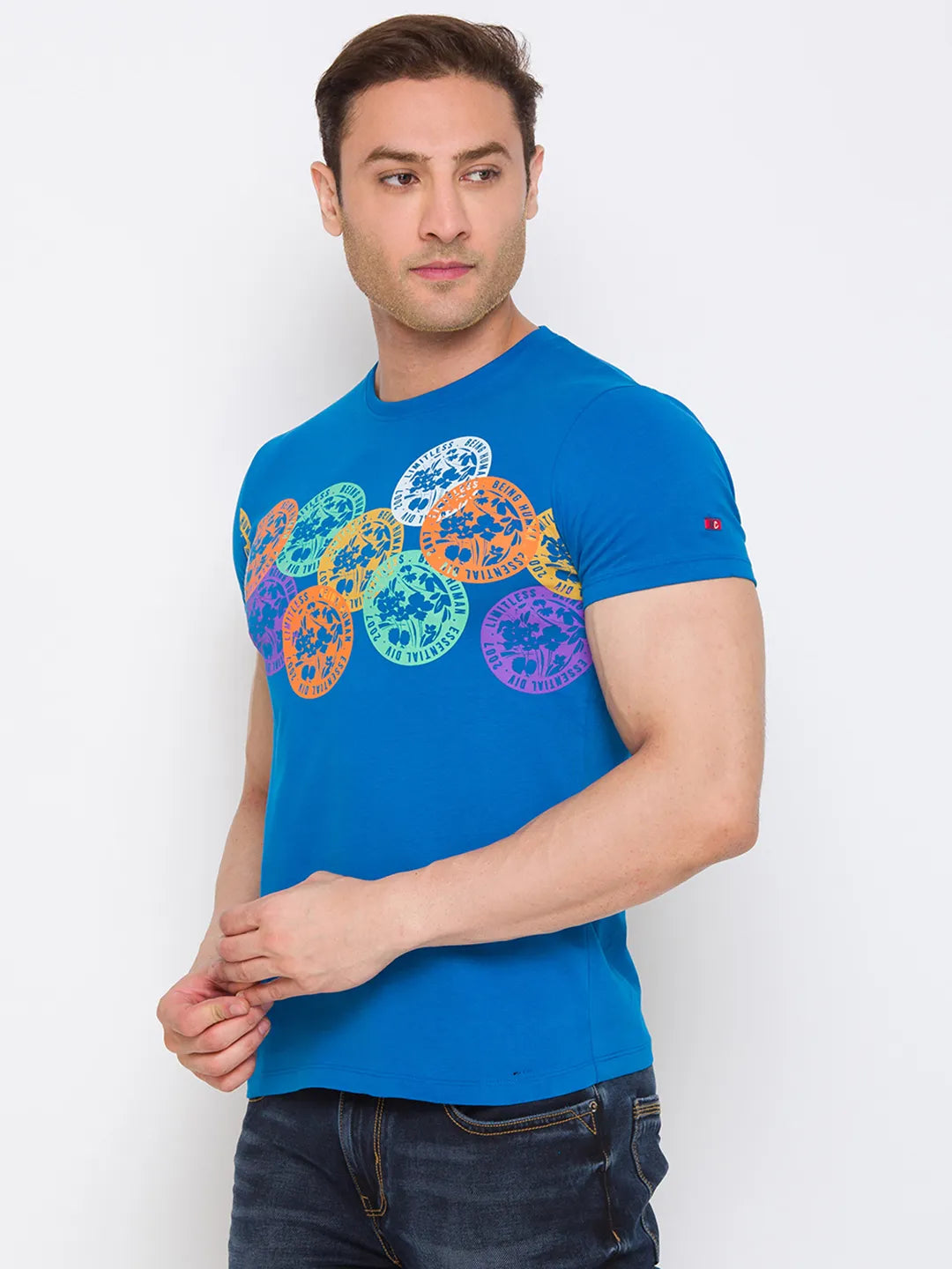 Blue Regular Fit Round Neck Men's T-Shirt by Being Human Clothing