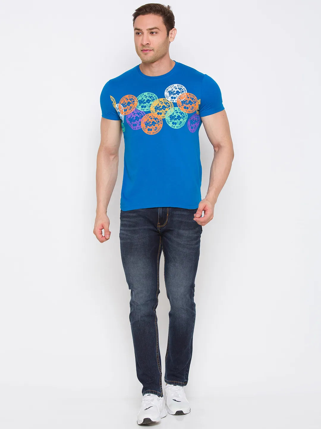 Blue Regular Fit Round Neck Men's T-Shirt by Being Human Clothing