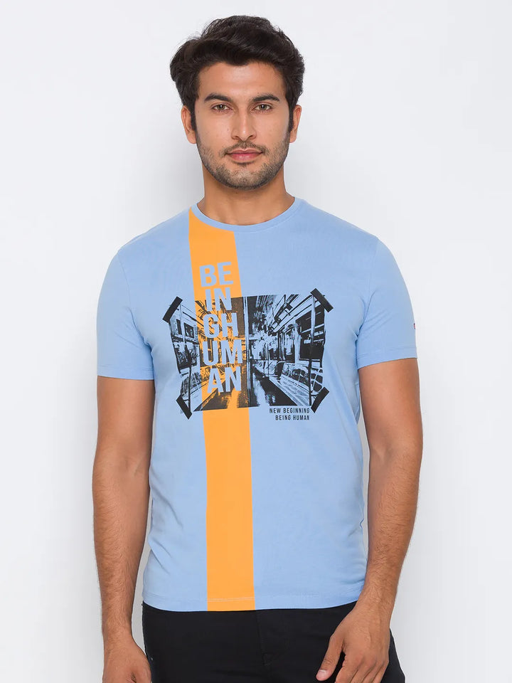 Light Blue Regular Fit Round Neck Men's T-Shirt by Being Human Clothing
