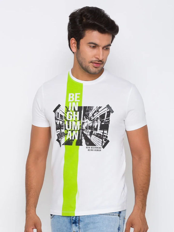 White Regular Fit Men's Short Sleeves T-Shirt by Being Human Clothing