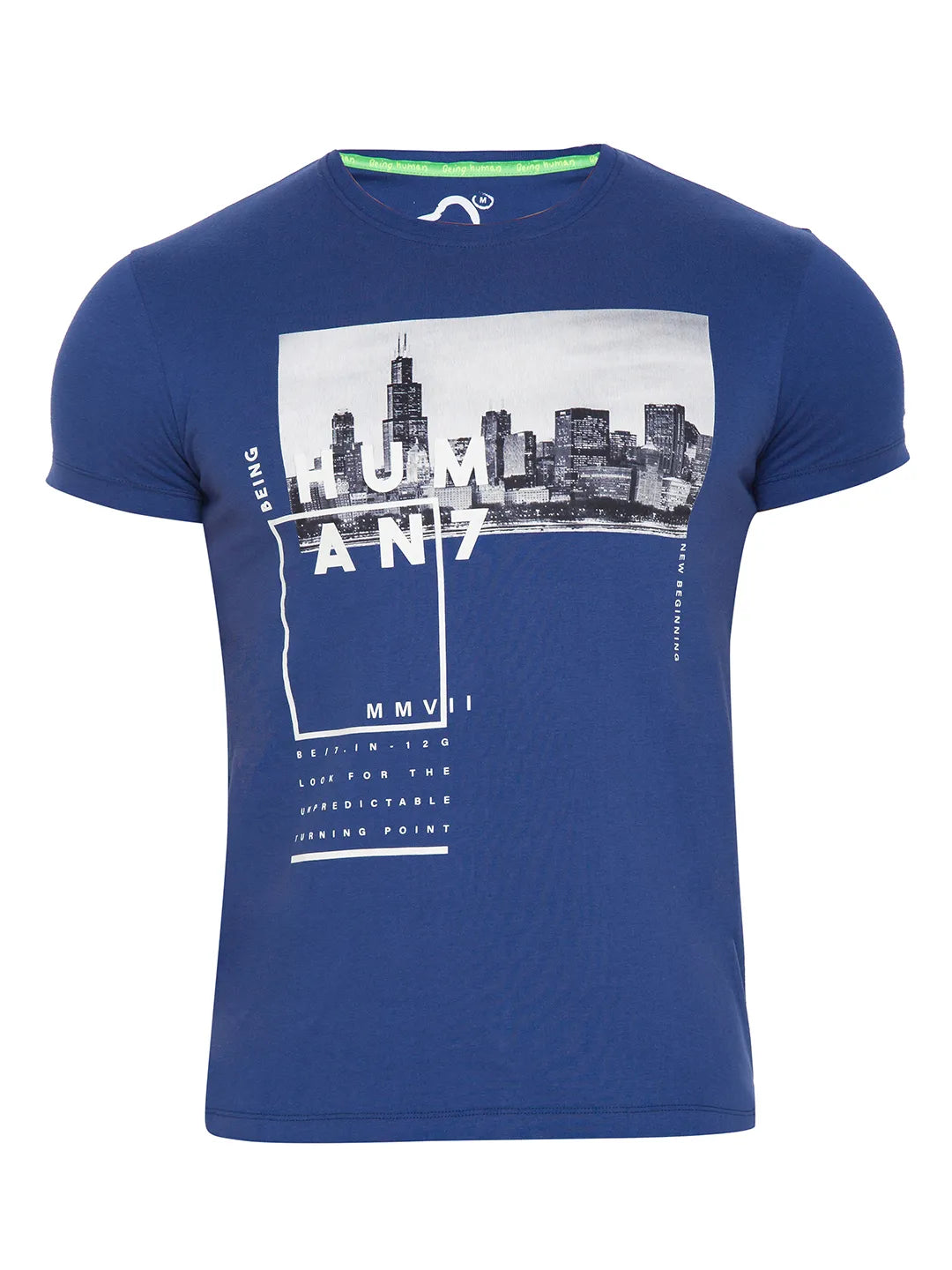 Navy Regular Fit Round Neck Men's T-Shirt by Being Human Clothing