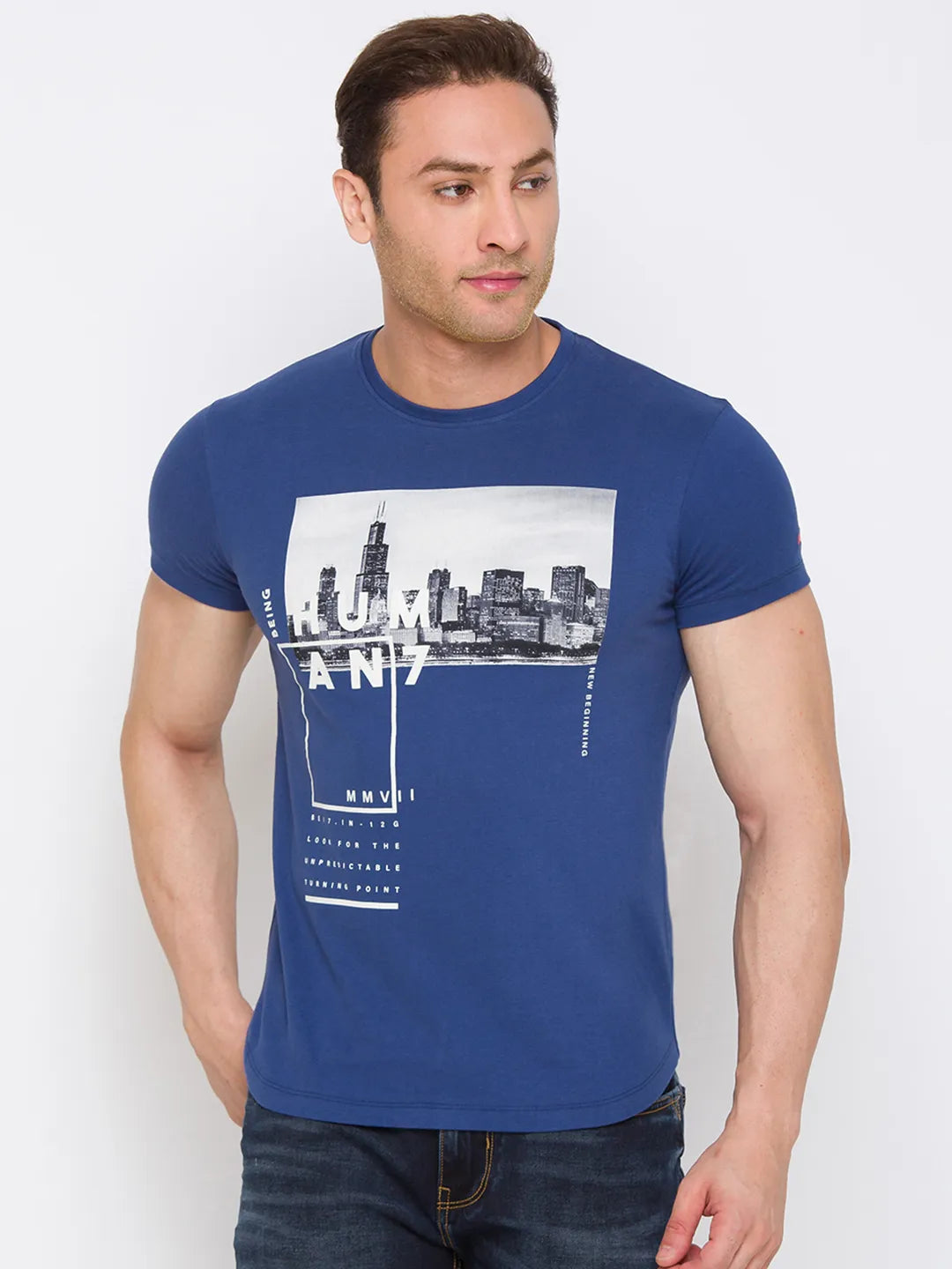Navy Regular Fit Round Neck Men's T-Shirt by Being Human Clothing
