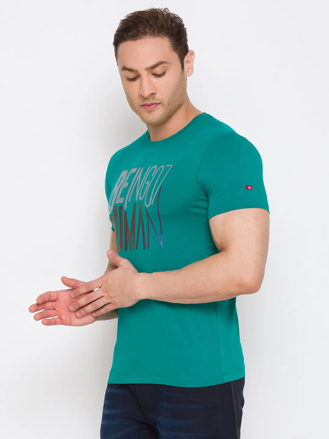 Green Regular Fit Round Neck Men's T-Shirt by Being Human Clothing