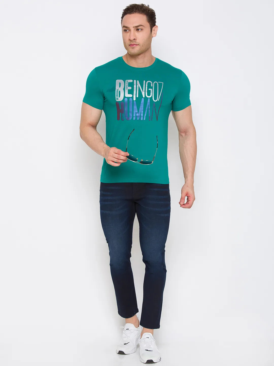 Green Regular Fit Round Neck Men's T-Shirt by Being Human Clothing