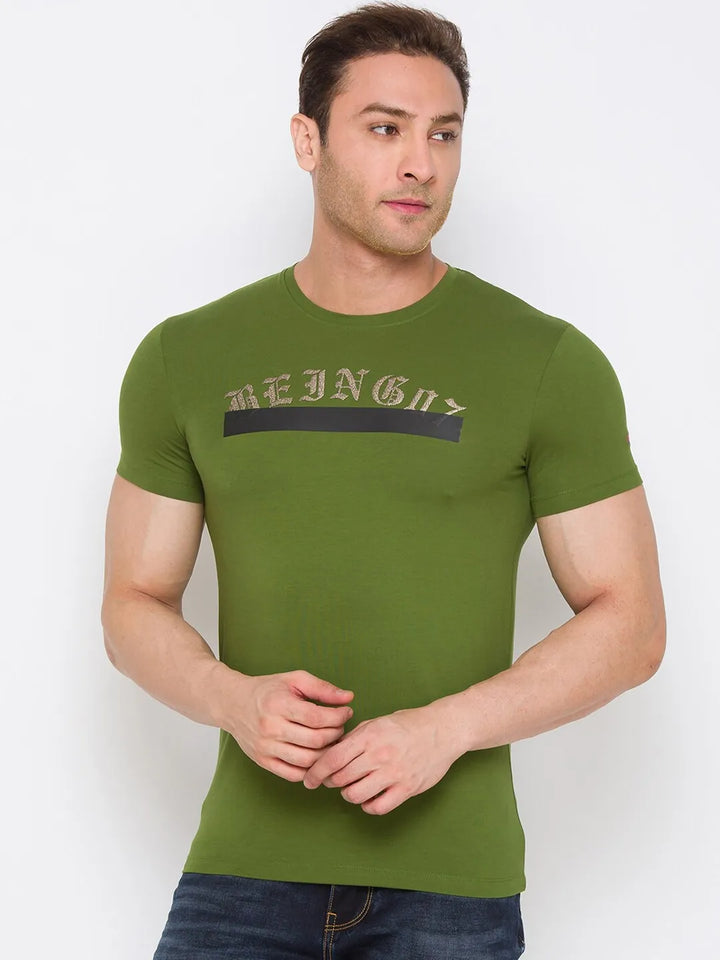 Green Regular Fit Round Neck Men's T-Shirt by Being Human Clothing