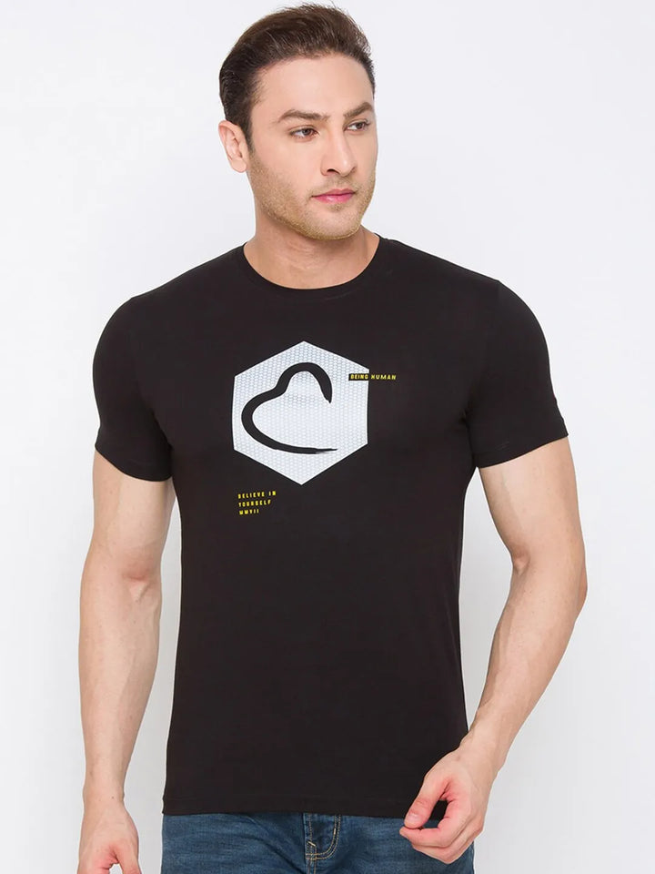 Black Regular Fit Men's Short Sleeves T-Shirt by Being Human Clothing