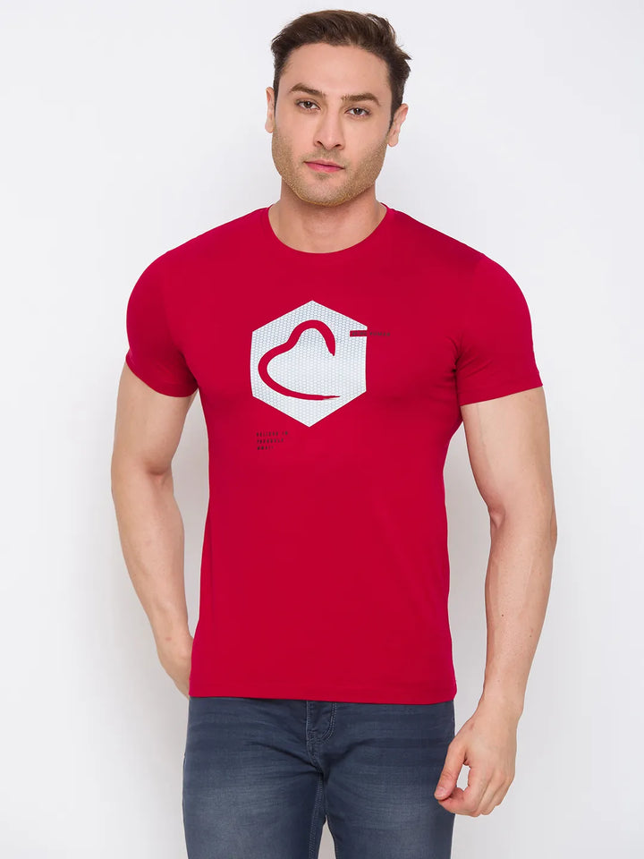 Red Regular Fit Men's Short Sleeves T-Shirt by Being Human Clothing