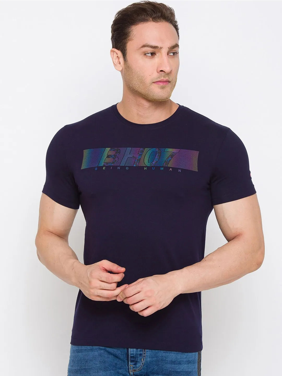 Blue Regular Fit Men's Short Sleeves T-Shirt by Being Human Clothing