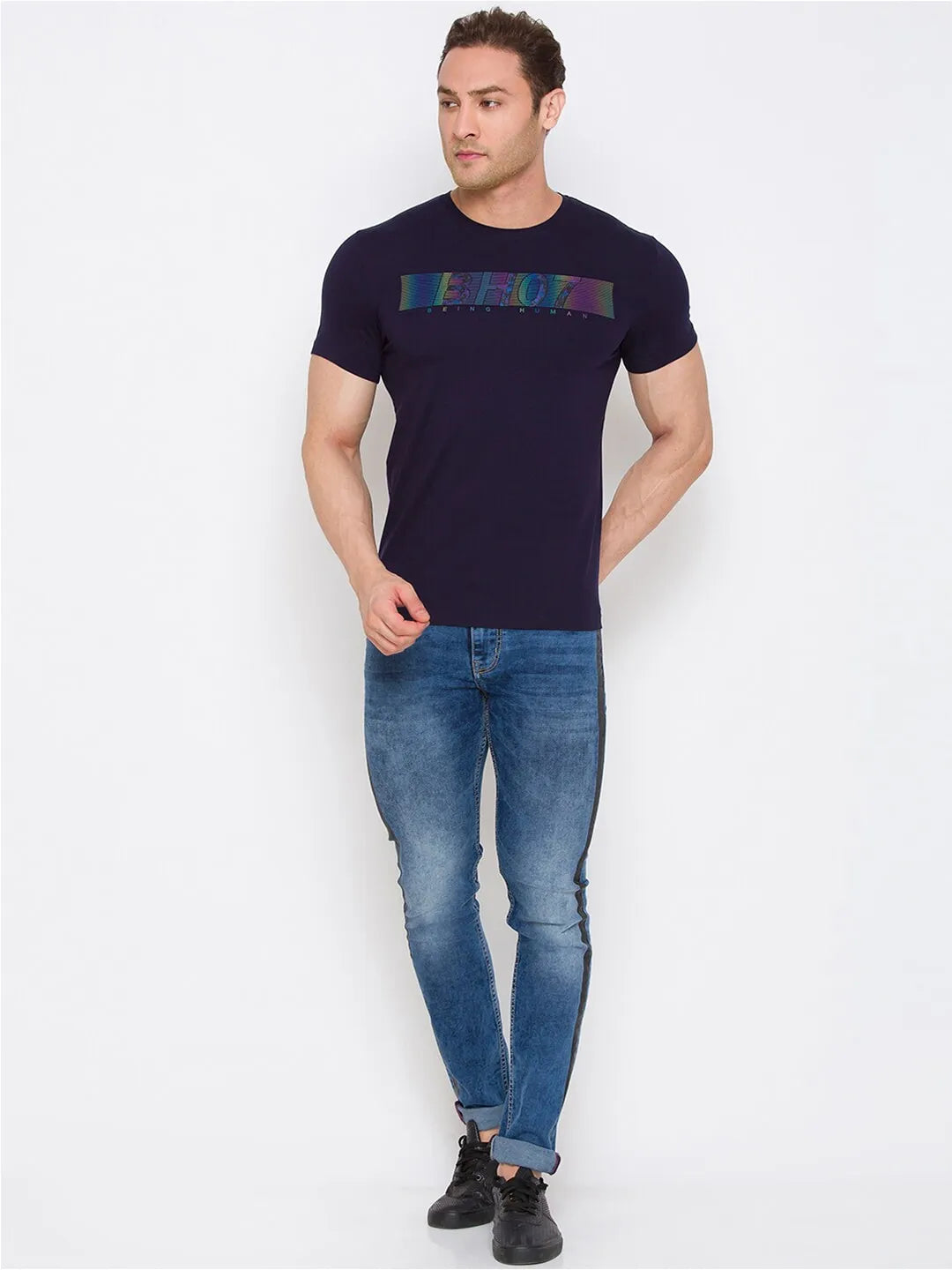 Blue Regular Fit Men's Short Sleeves T-Shirt by Being Human Clothing