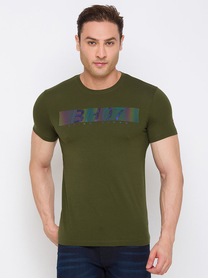 Olive Regular Fit Round Neck Men's T-shirt