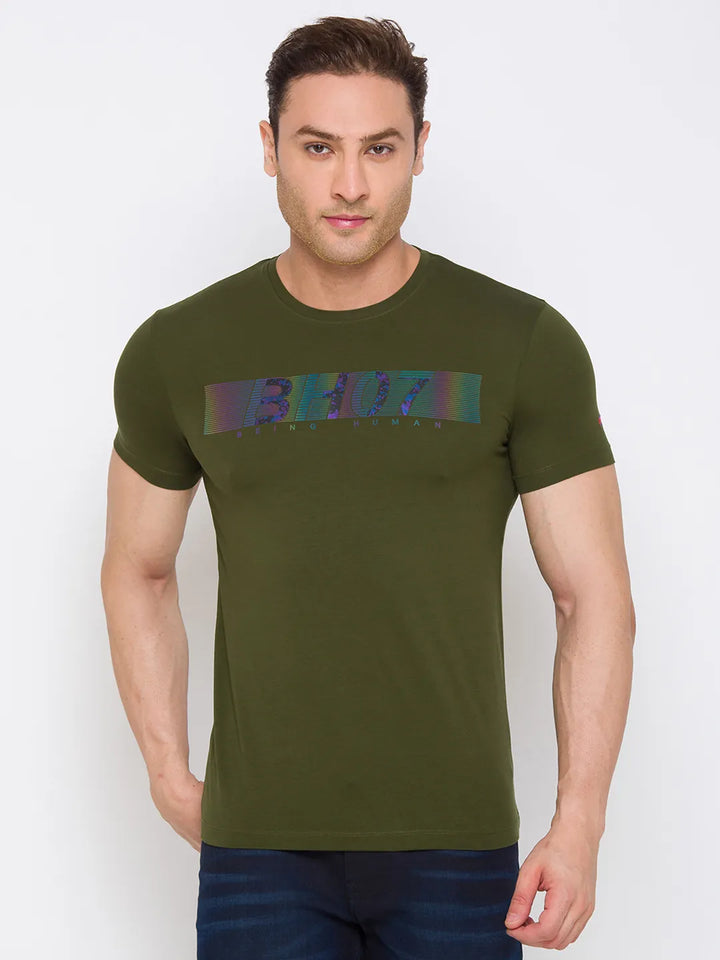 Olive Regular Fit Round Neck Men's T-Shirt by Being Human Clothing