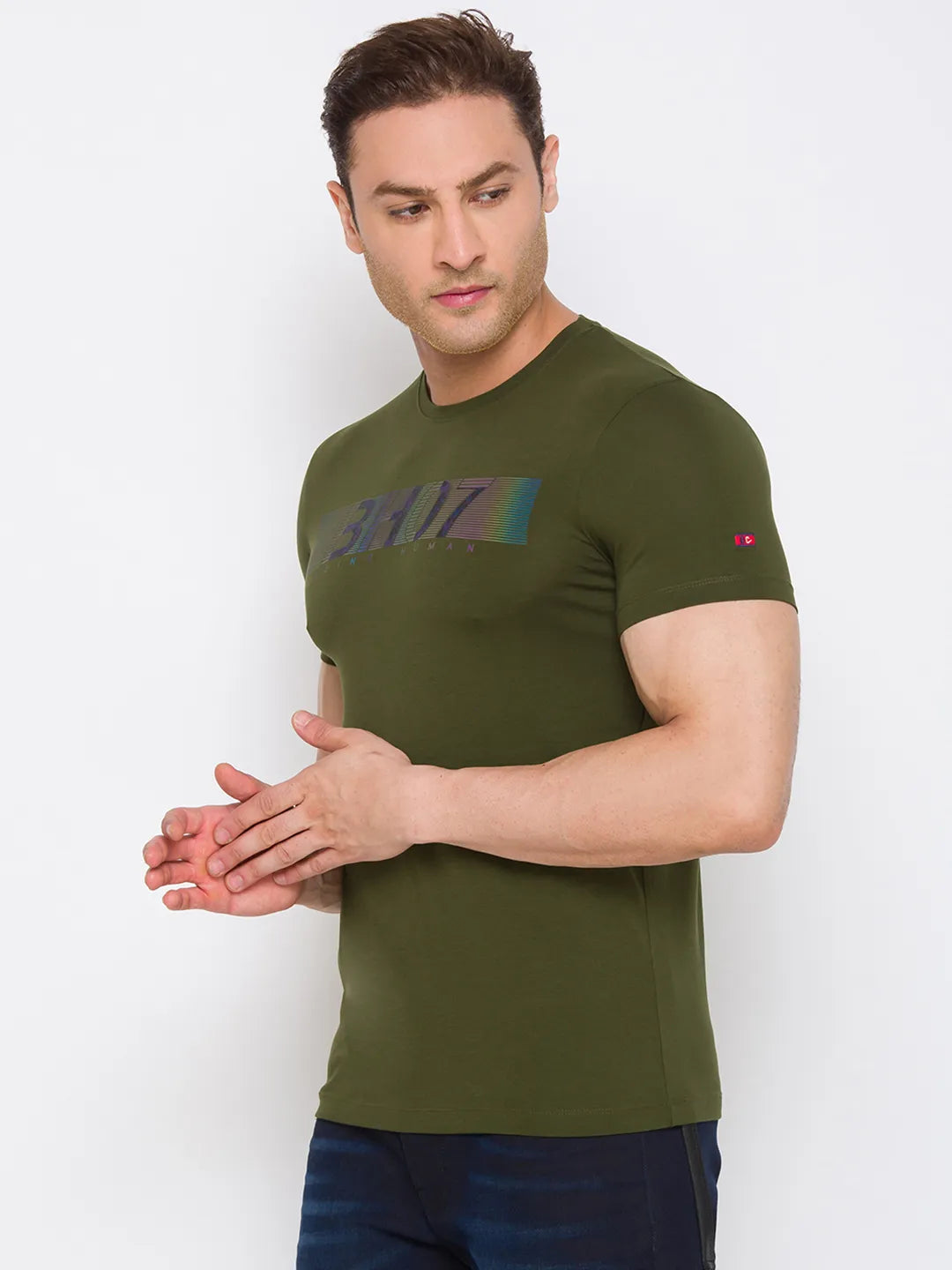 Olive Regular Fit Round Neck Men's T-Shirt by Being Human Clothing