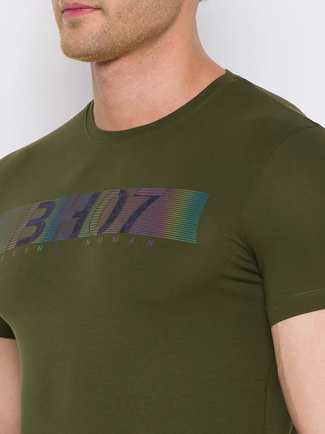 Olive Regular Fit Round Neck Men's T-Shirt by Being Human Clothing