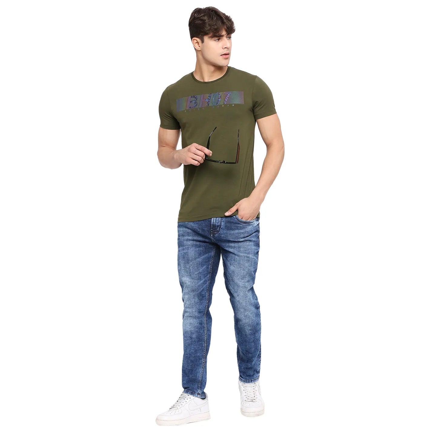 Olive Regular Fit Round Neck Men's T-Shirt by Being Human Clothing