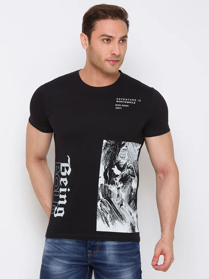Black Regular Fit Men's Short Sleeves T-Shirt by Being Human Clothing