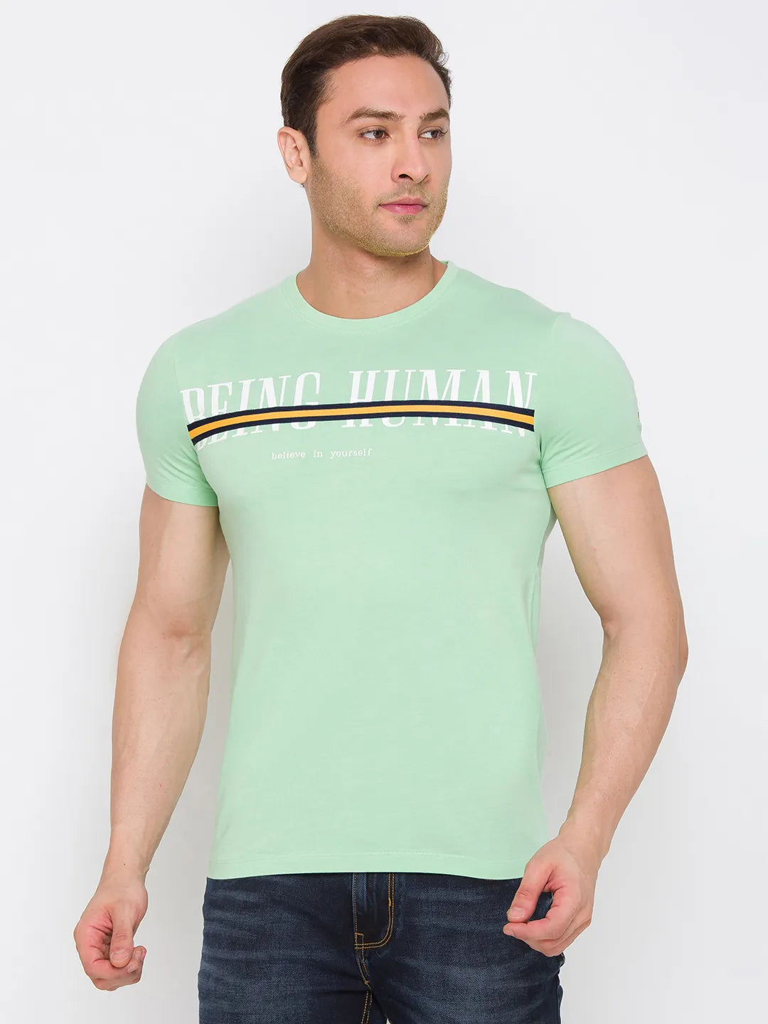 Mint Green Regular Fit Round Neck Men's T-Shirt by Being Human Clothing
