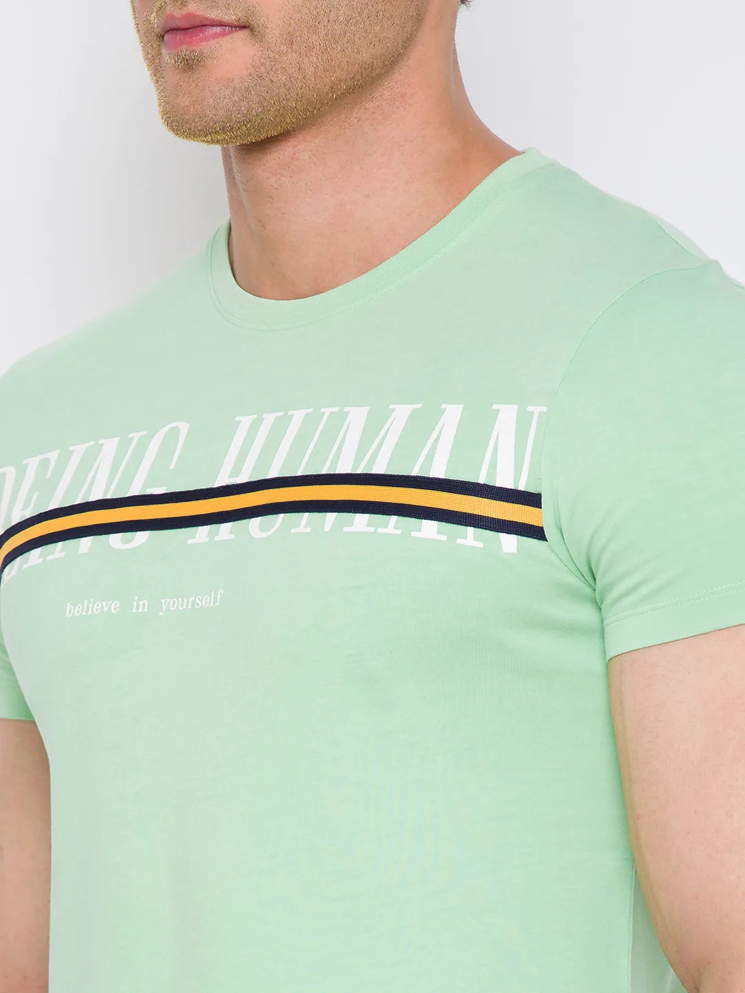 Mint Green Regular Fit Round Neck Men's T-Shirt by Being Human Clothing