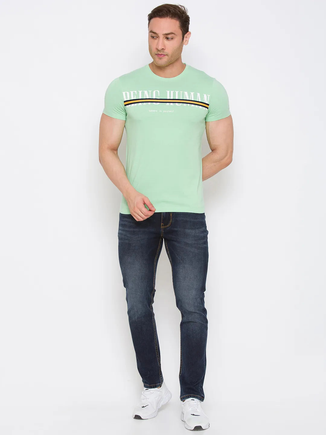 Mint Green Regular Fit Round Neck Men's T-Shirt by Being Human Clothing
