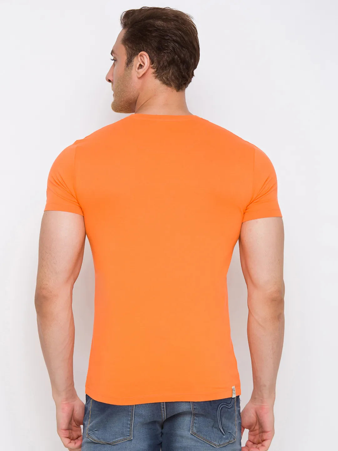 Orange Regular Fit Round Neck Men's T-Shirt by Being Human Clothing