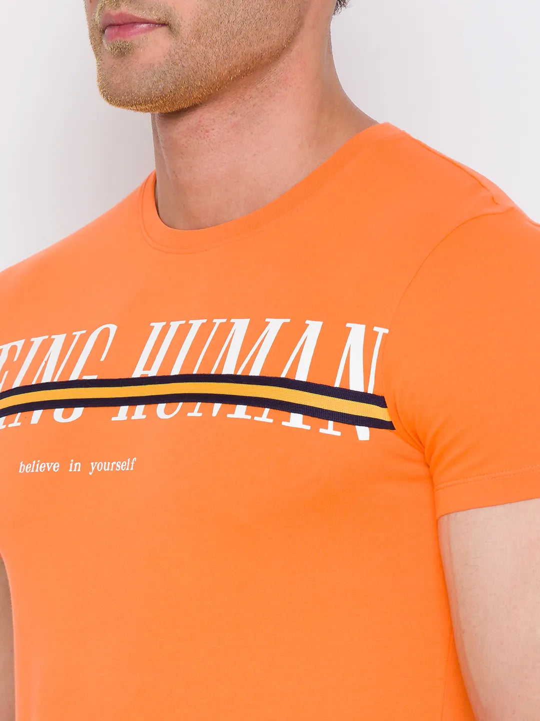 Orange Regular Fit Round Neck Men's T-Shirt by Being Human Clothing