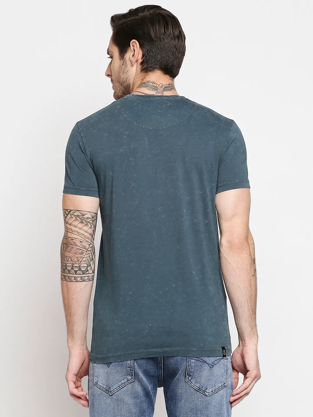 Teal Slim Fit Round Neck Men's T-Shirt by Being Human Clothing