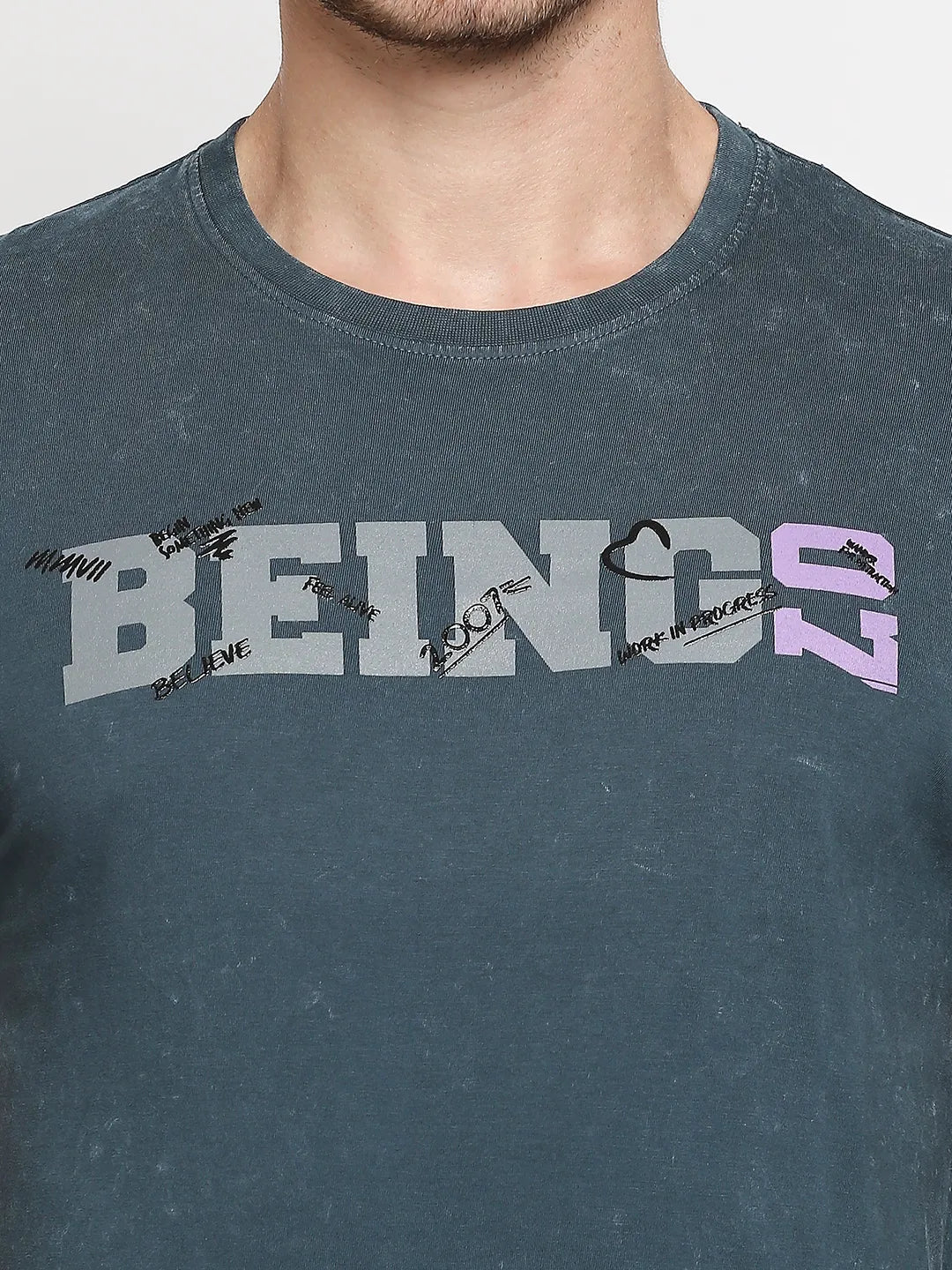 Teal Slim Fit Round Neck Men's T-Shirt by Being Human Clothing