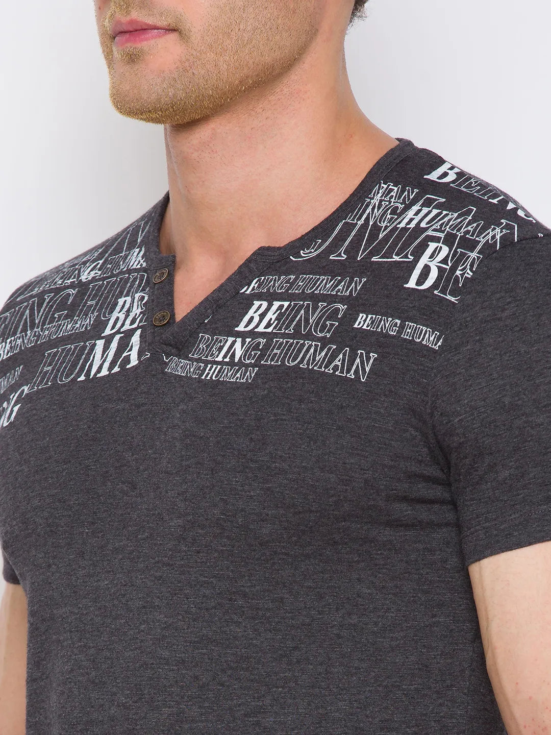 Grey Regular Fit Round Neck Men's T-Shirt by Being Human Clothing