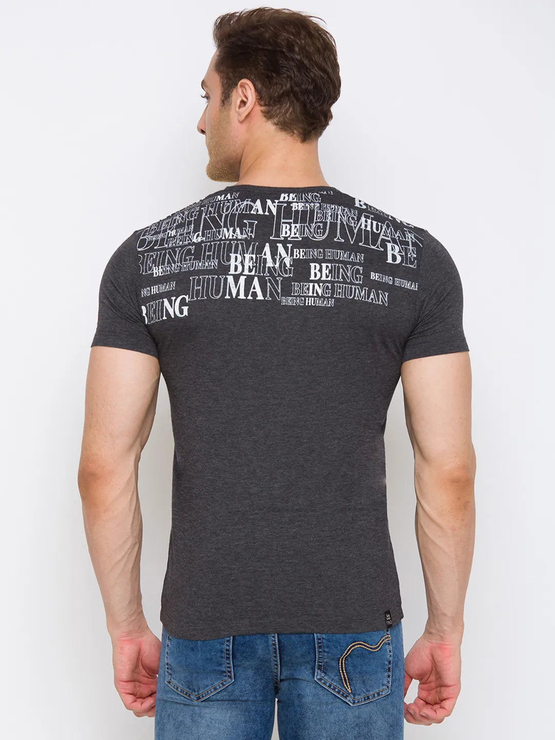 Grey Regular Fit Round Neck Men's T-Shirt by Being Human Clothing